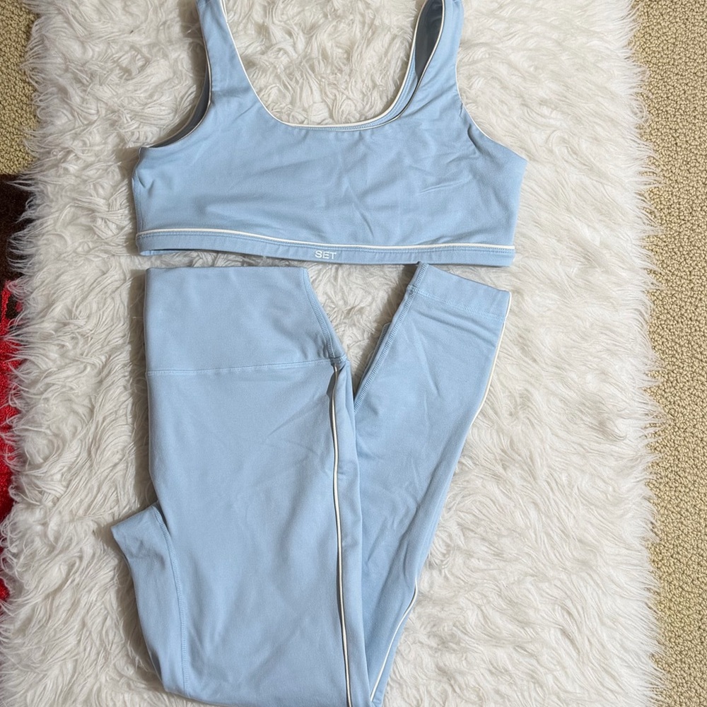 SET ACTIVE x PARKE Matching Workout Set XL Light Blue Leggings Sports Bra Pilate